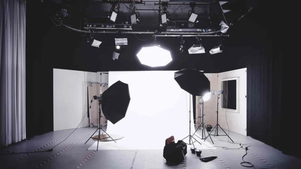 Camera studio with flash lights